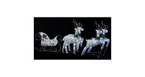 Decoratiune de Craciun cu reni & sanie 60 LED argintiu exterior