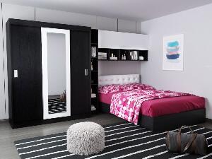 Set Dormitor Bingo 3.35m cu pat tapitat Alb incadrat