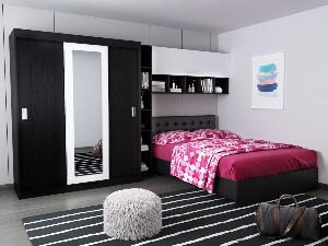 Set Dormitor Bingo 3.35m cu pat tapitat Negru incadrat