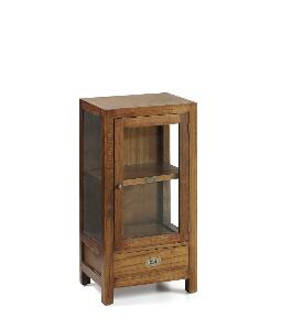 Cabinet cu vitrina, din lemn si furnir, cu 1 sertar si 1 usa, Star I Nuc, l50xA30xH100 cm