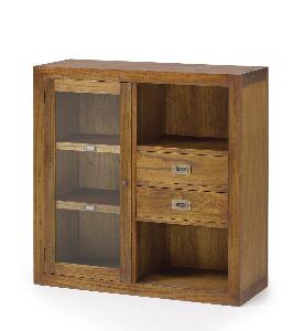 Cabinet cu vitrina, din lemn si furnir, cu 2 sertare si 1 usa, Star Combi Left Nuc, l90xA35xH90 cm