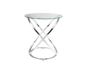 Masa de cafea din sticla si metal, Eos C Transparent / Crom, Ø52xH56 cm
