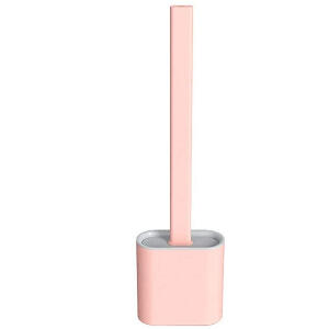 Perie de toaleta cu suport Yuip, plastic/silicon, roz, 5 x 10 x 37 cm