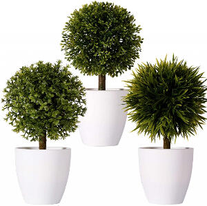Set de 3 plante artificiale FagusHome, plastic, alb/verde, 20 cm