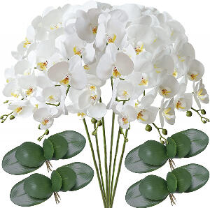 Set de 6 flori artificiale FagusHome, poliuretan/plastic, alb/verde, 80 cm