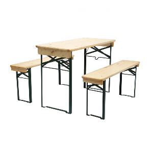 Set mobilier pentru gradina, masa 51 x 110 x 75 cm, 2 banci, structura metal, lemn, Negru/Bej