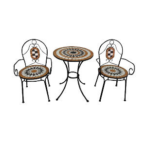 Set mobilier pentru gradina, masa 60 x 74 cm, metal, 2 scaune, model mozaic, Multicolor
