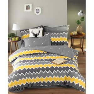 Lenjerie de pat cu cearșaf din bumbac, pentru pat dublu EnLora Home Zigros Yellow, 200 x 220 cm