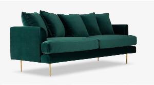 Canapea fixa tapitata cu stofa, 3 locuri Alicia Velvet Verde, l218,5xA91,5xH89 cm